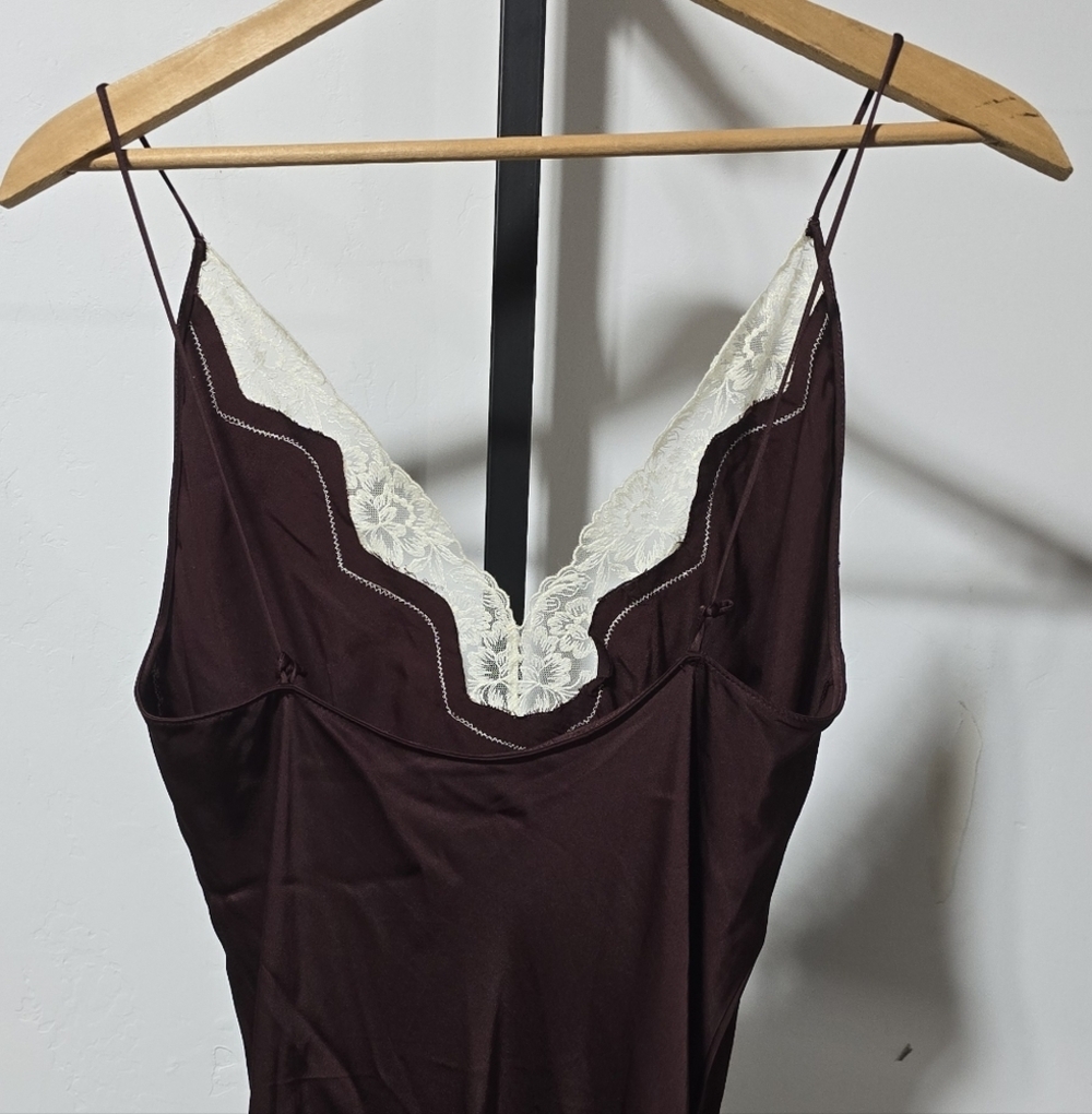 Zara Collection Burgandy Slip Maxi Dress with Lace Trim - Picture 8 of 9